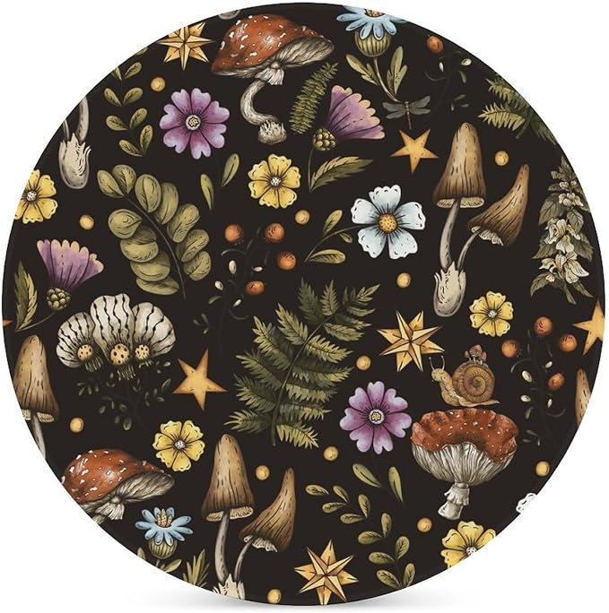 Botanical Drink Coasters, Round Ceramic Drink Coaster Round-6PCS, Cartoon Botanical Floral Rustic Plant Leaves Mushroom Decor Absorbent Ceramic Coasters for Beverage Cup, Bar, Coffee Table