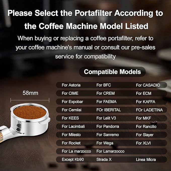 Mischief 58mm Bottomless Portafilter, 316 Stainless Steel, Fits E61 Group Heads, La Marzocco, Rocket, ECM, Synesso, VBM, Flat Base, Double Shot Basket, Walnut wood (Black POM, 58MM for E61)