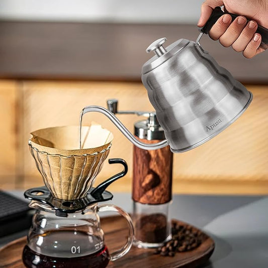 Gooseneck Kettle for Manual Drip Coffee & Tea 40oz Stainless Steel Pour Over Coffee Kettle with Thermometer Tea Kettle for Stovetop,1200ml,6 Cup,Silver,1Pack