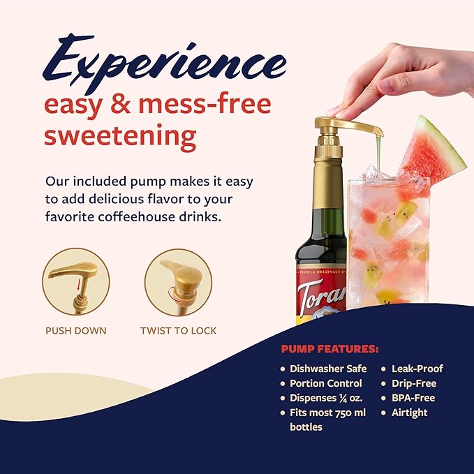 Torani Kiwi Syrup for Drinks, Flavoring for Iced Tea, Lemonade, Sodas, and Cocktails, Pump Included, 25.4 Oz