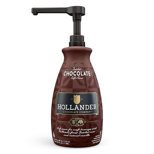 Dutched Chocolate Café Sauce™ by Hollander Chocolate Co. | Perfect for the Professional or Home Barista | Rainforest Alliance Certified | Net Wt. 89 oz (64 fl. Oz.) Large Bottle (PUMP Included)