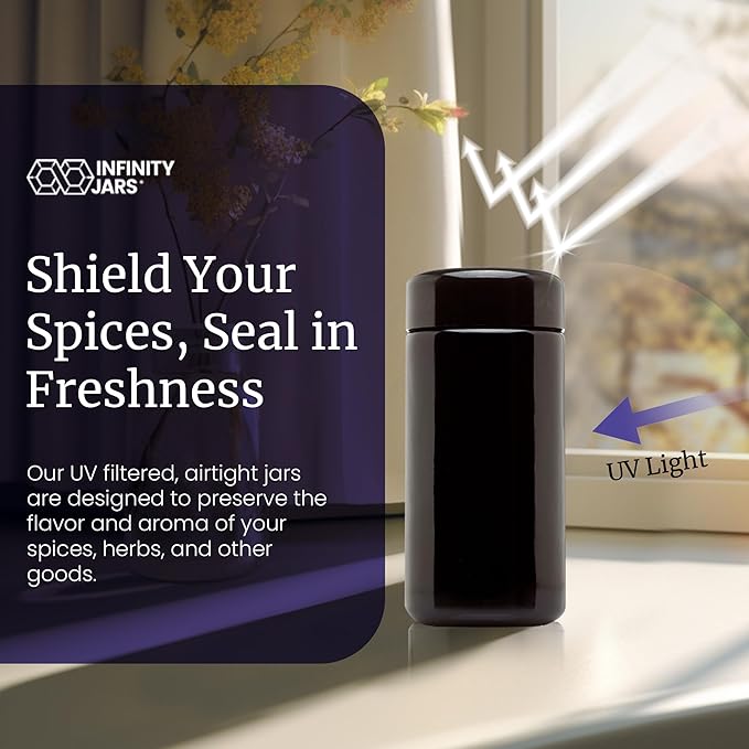 Infinity Jars Tall Screw Top Jar 200 Ml (6.7 fl oz), UV Black Glass Airtight Smell-Proof Container for Coffee, Tea, Dried Goods, Refillable Tall Jar for Long-Term Kitchen Storage Pack 3