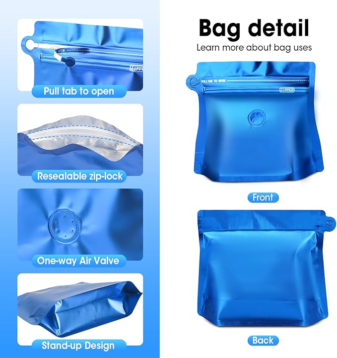 16oz 1lb 60pcs Coffee Bags with Valve,Vented Coffee Bag Barrier Bags Store Bags Coffee Packaging Coffee Storage Pouches Stand-up Bags for Food Diamond Shaped Need to Use Heat Sealing Machine（Blue）