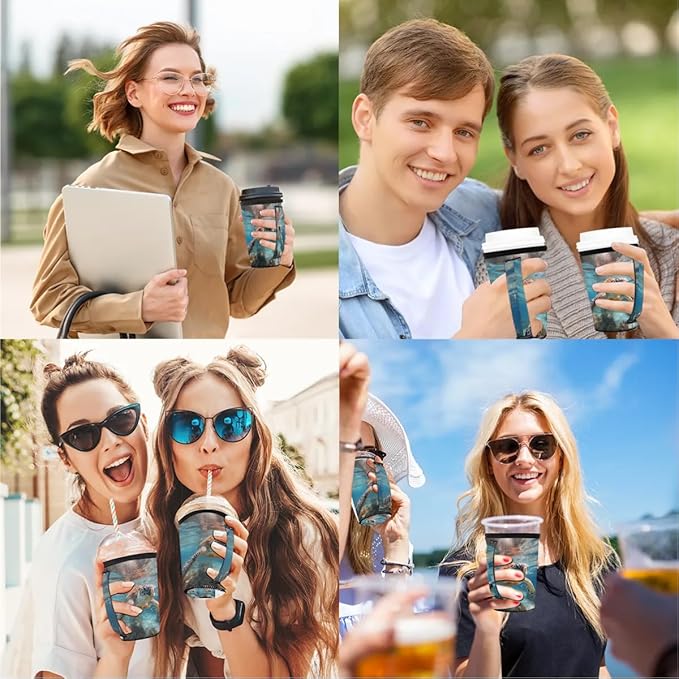 Reusable Iced Coffee Sleeve with Handle, Ocean Turtle Neoprene Cup Sleeve Hawaiian Sea Turtle Insulator Cup Holder for Cold Drinks Beverages 24oz - 28oz