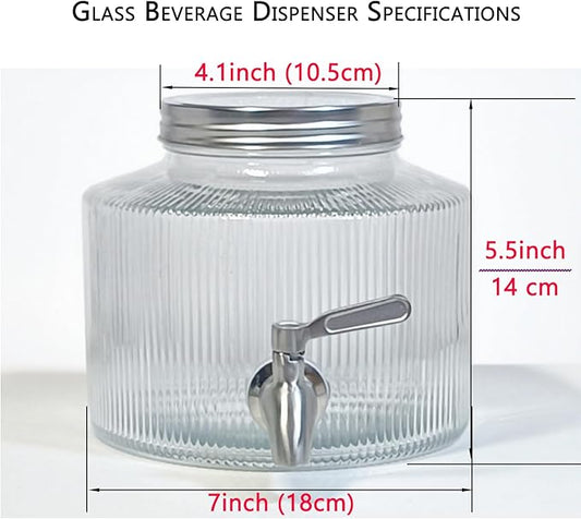 Small Drink Dispenser for the Fridge-2.5L Glass Beverage Dispenser with Leak-Proof Stainless Steel Spigot and Filter Bag Mason Jar Design Perfect for Cold Brew Coffee Iced Tea and Lemonade