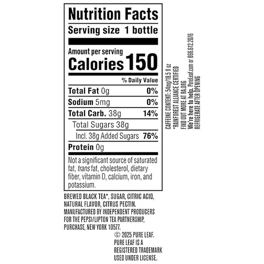 Pure Leaf Iced Tea, Peach, Real Brewed Tea, 18.5 Fl Oz Bottles (Pack of 12)