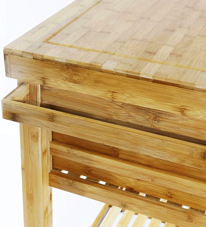 Home Aesthetics Rolling Kitchen Island Cart with Drawers Shelves, Towel Rack, Locking Casters, Butcher Block Food Prepping Cart Trolley on Wheels, Bamboo Wood