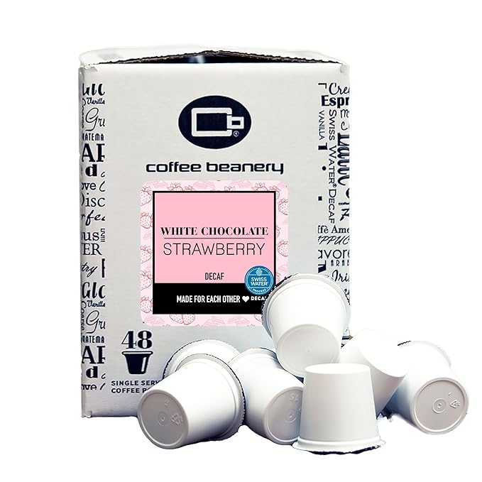 White Chocolate Strawberry Decaf Coffee Pods by Coffee Beanery | 192ct Bulk Flavored Decaf Coffee Pods Medium Roast Coffee