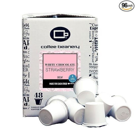 White Chocolate Strawberry Decaf Coffee Pods by Coffee Beanery | 96ct Bulk Flavored Decaf Coffee Pods Medium Roast Coffee
