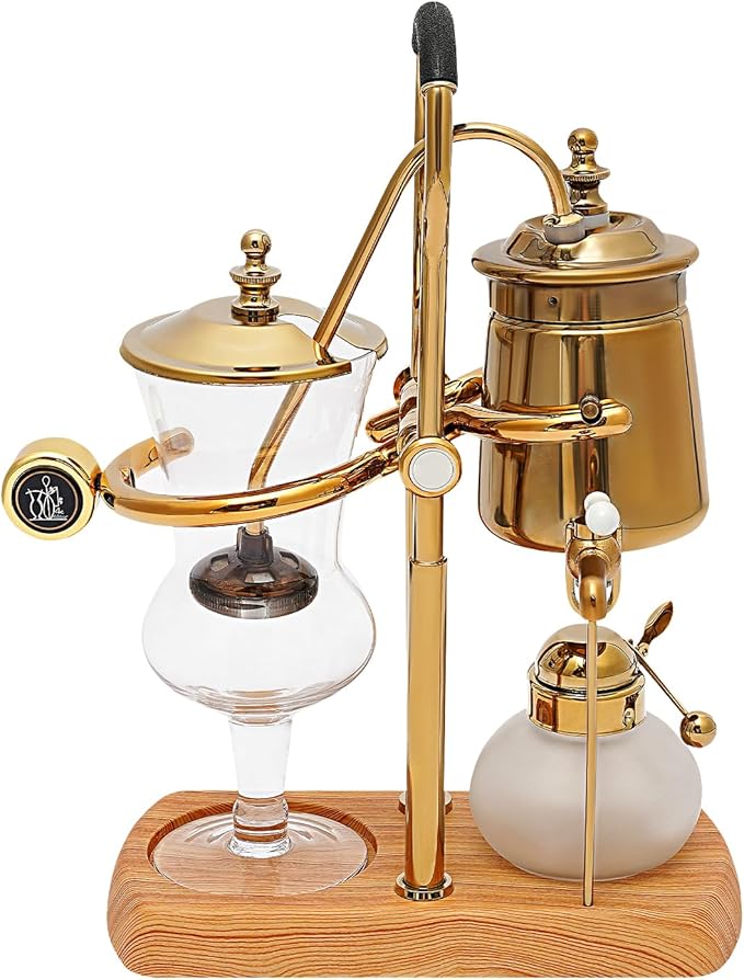 DUTTIETY Belgium Luxury Royal Family Balance Syphon Siphon Coffee Maker, Belgian Coffee Pot Siphon Brewer for Coffee shop|Bar|Home Use Gold