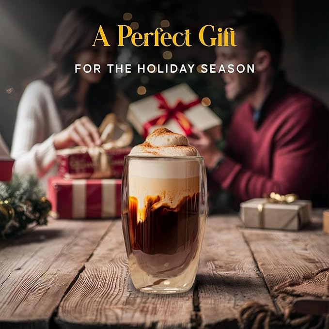 17oz Double Wall Glass Coffee Mugs Set of 8, Insulated Coffee Mug, Clear Borosilicate Glass Coffee Cups for Cappuccino, Tea, Lightweight and Microwave Safe