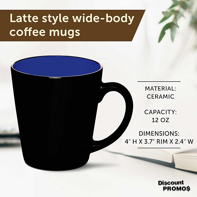 DISCOUNT PROMOS Ceramic Coffee Latte Mugs 12 oz. Set of 10, Bulk Pack - Perfect for Coffee, Tea, Espresso, Hot Cocoa, Other Beverages - Royal Blue