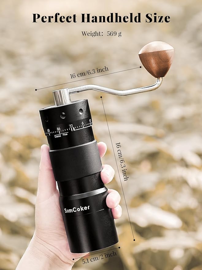Manual Coffee Grinder for Espresso & Pour Over, External Adjustable Burr Grinder with 16μm Precision, CNC Stainless Steel Conical Burr, Aluminium Body, Drill Compatible, Black