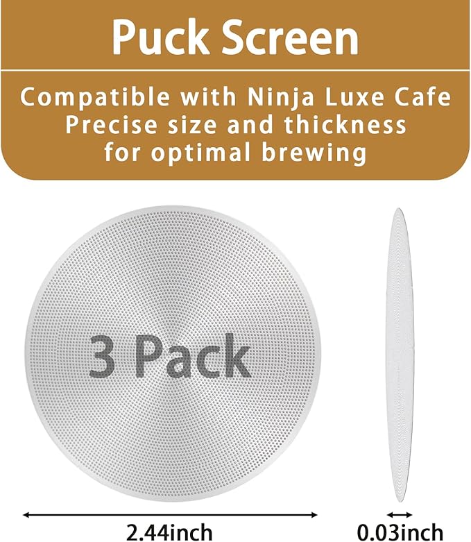 Puck Screen Compatible with Ninja Luxe Cafe, 3 Pack Espresso Puck Screens, Durable Stainless Steel Coffee Filter Screen, with Smooth Edges, Ensures Even Extraction, for Portafilter Filter Basket