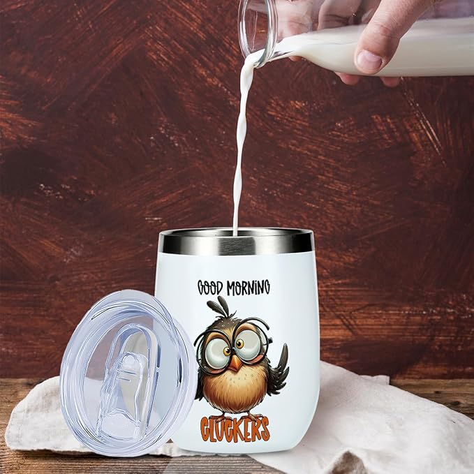Funny Quotes Wine Tumbler, Sarcastic Cartoon Bird Gifts Bird Decor Stuff Double Wall Vacuum Insulated Coffee Mug Wine Glass 12 oz Tumbler with Lid for Sister Best Friend Brother Birthday Christmas