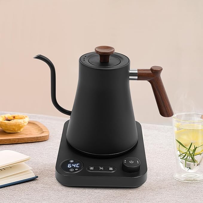 Electric Gooseneck Kettle,1200W Electric Tea Kettle With Stainless Steel Inner Lcd Screen Timing Constant Temperature Control Quick Heating Water Boiler For Coffee Tea Brewing (black)