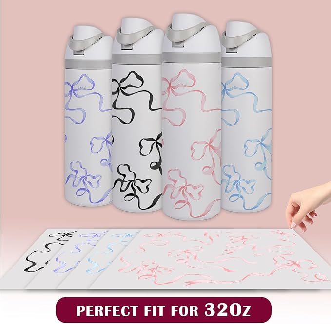 4PCS Bows Stickers for Owala Water Bottle, Stickers Waterproof Compatible with Urban Outfitters Owala Bottles, Tumbler Cup Accessories Decal Decorate (Purple Black Pink Blue, 32 OZ, Bows)