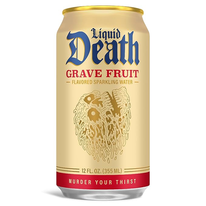 Liquid Death Soda-Flavored Sparkling Water - Grave Fruit (Grapefruit Flavor), Less Sugar*, Huge Flavor, No Caffeine, No Artificial Sweeteners, 12 Fl Oz (Pack of 12)