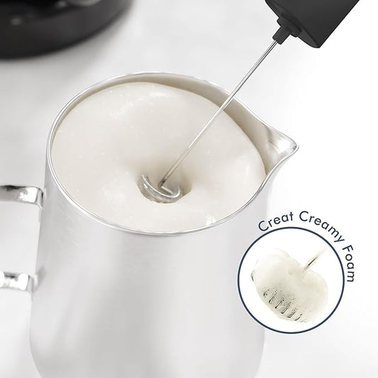Powerful Milk Frother with Self-Stand Design, Handheld Foam Maker Mini Whisk Drink Mixer for Coffee, Cappuccino, Latte, Matcha, and Hot Chocolate