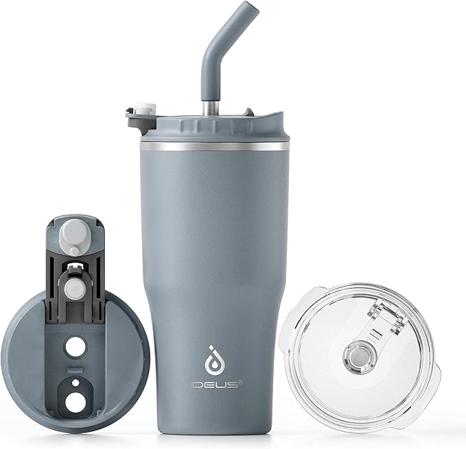Ideus Insulated Tumbler with Lid and Straw 18 oz, Stainless Steel Double-Wall Vacuum Leak-Proof Travel Coffee Mug, Cup Holder Friendly, Ultimate Gray