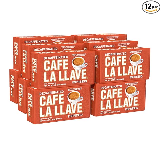 Cafe La Llave Decaf Dark Roast Ground Espresso Coffee, 12-Pack, 8.8 oz Bricks – Bold Cuban-Style Blend, Moka Pot, Espresso, Drip – Strong Rich Flavor