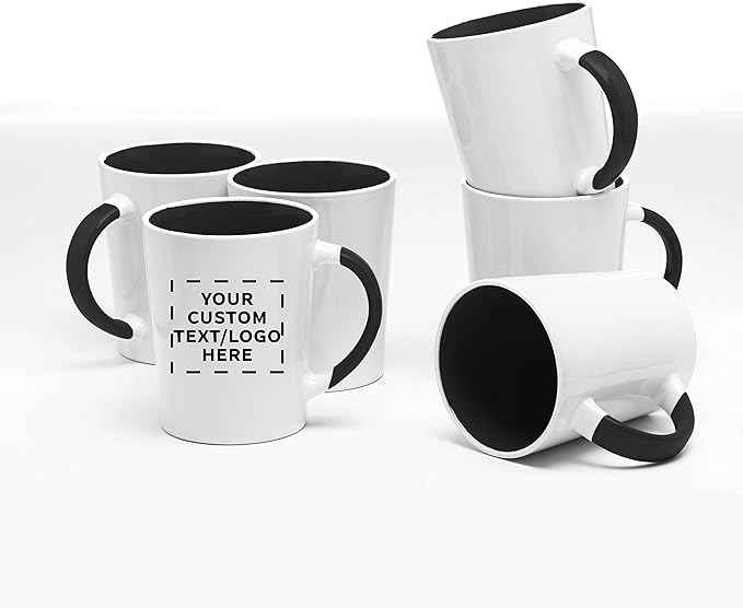 Custom Ceramic Latte Coffee Mugs by Albany 13 oz. Set of 10, Personalized Bulk Pack - Perfect for Coffee, Tea, Espresso, Hot Cocoa, Other Beverages - Black