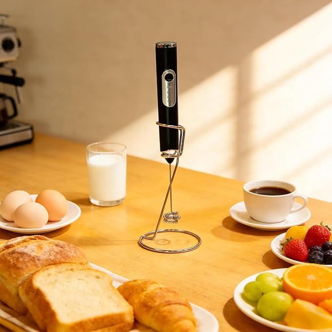 Milk Frother Handheld for Coffee, Rechargeable Hand Frother Wand, Electric Whisk 3 Speed Adjustable, Drink Mixer with Stainless 2 Whisks, Foam Maker for Latte Cappuccino Matcha