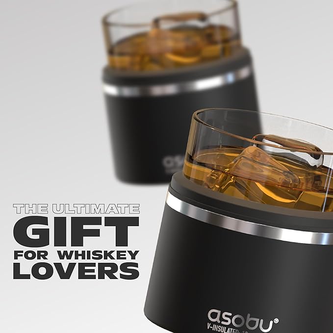 asobu Whiskey Sleeve Glass – Insulated Bourbon Tumbler with Premium Rocks Glass, BPA-Free, Double-Wall Stainless Steel, Keeps Drinks Cold Longer, 10.5oz