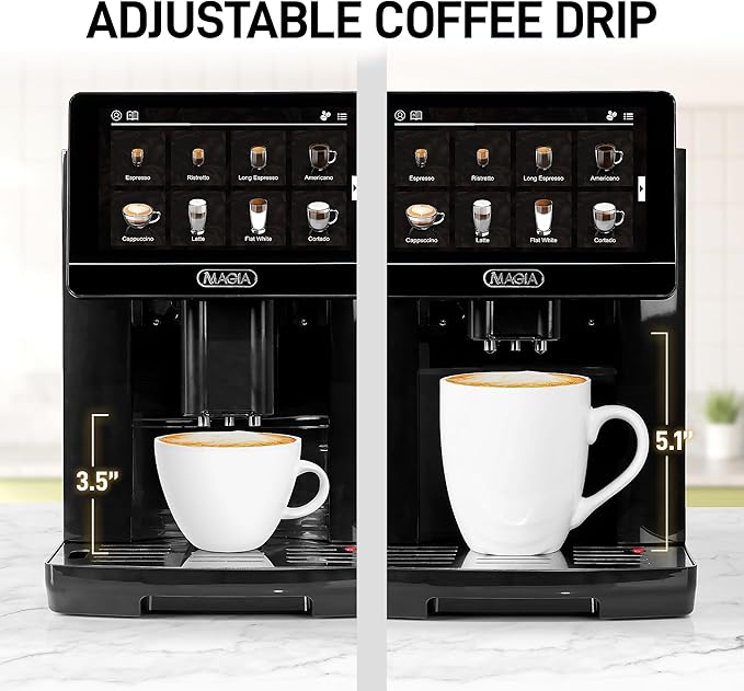 Zulay Kitchen Magia Ultra LUX Super Automatic Espresso Machine, Bean-to-Cup Coffee Maker with Built-In Grinder, Automatic Milk System, 19 One-Touch Specialty Drinks, Touchscreen, Black