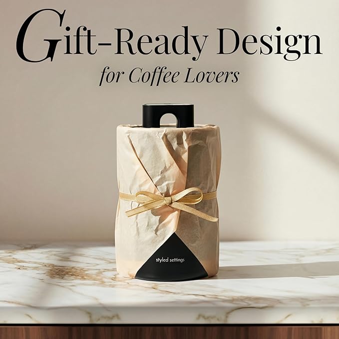 Coffee Storage Container - Airtight Vacuum Coffee Canister with Scoop and Label - Matte Black Canister Holds 1.2 lbs Beans or 1.5lbs Grounds, Dual-Lid Freshness System - Perfect for Gifting