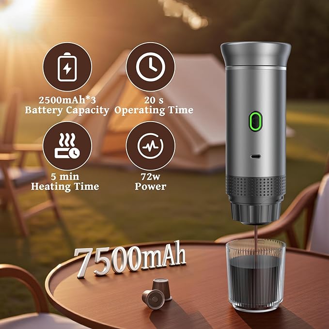 Portable Electric Espresso Machine for Travel, 3-In-1 Travel Coffee Maker for Coffee Powder, Coffee Maker Self-Heating with USB-C, with Ground Coffee & NS Capsule for RV, Hiking,Camping