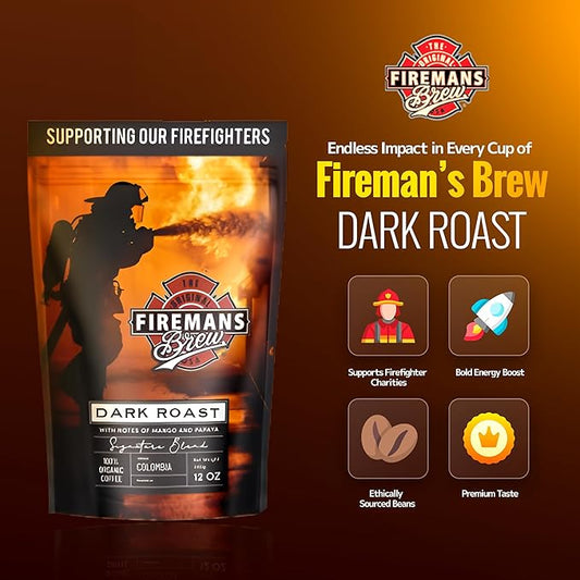 Firemans Brew Dark Roast Coffee – Bold & Robust Ground Coffee – 100% Arabica Beans, Rich, Full-Bodied Flavor – Freshly Roasted Gourmet Coffee – Low Acid, Small Batch Coffee – Supports Firefighter Causes