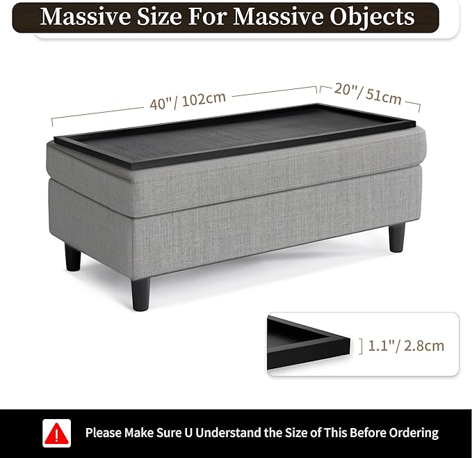 Hanobe Large Ottoman Serving Tray: Farmhouse Wood Decorative Coffee Table Trays for Home Decor Living Room for Black Long Kitchen Counter Topper