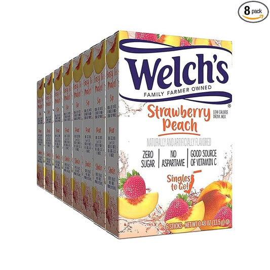 Welch's Strawberry Peach Singles To Go Drink Mix, 0.48 OZ (Pack of 8)