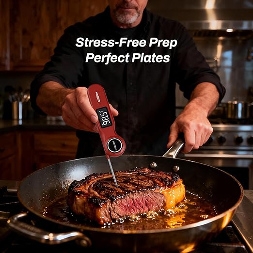 Instant Read Meat Thermometer, GrillBliss Digital Meat Thermometer with ±0.5℉ Accuracy and 0.5S Fast Reading, Food Thermometer with VA LCD Display, Cooking Thermometer for Candy, Grill, BBQ, Brewing
