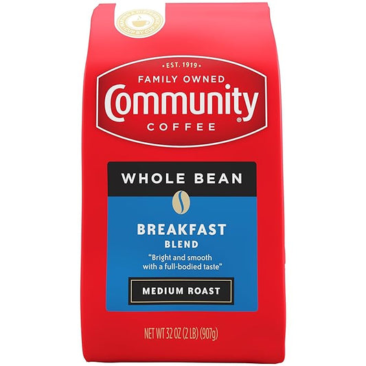 Community Coffee Breakfast Blend Whole Bean Coffee, Medium Roast, 32 oz Bag (Pack of 1)