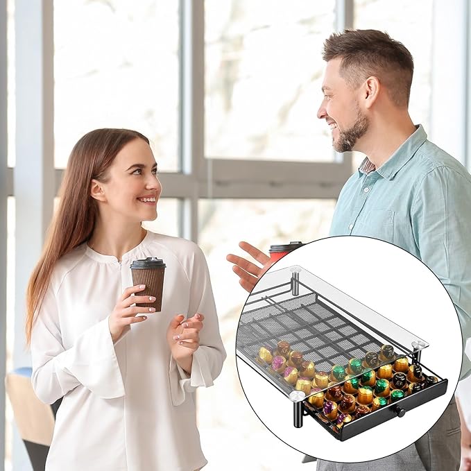 Metal Frame Glass Coffee Pods Organiser Drawer Large Capacity Espresso Storage Drawer for Kitchen or Office Rusts Coffee Holder for Kitchen