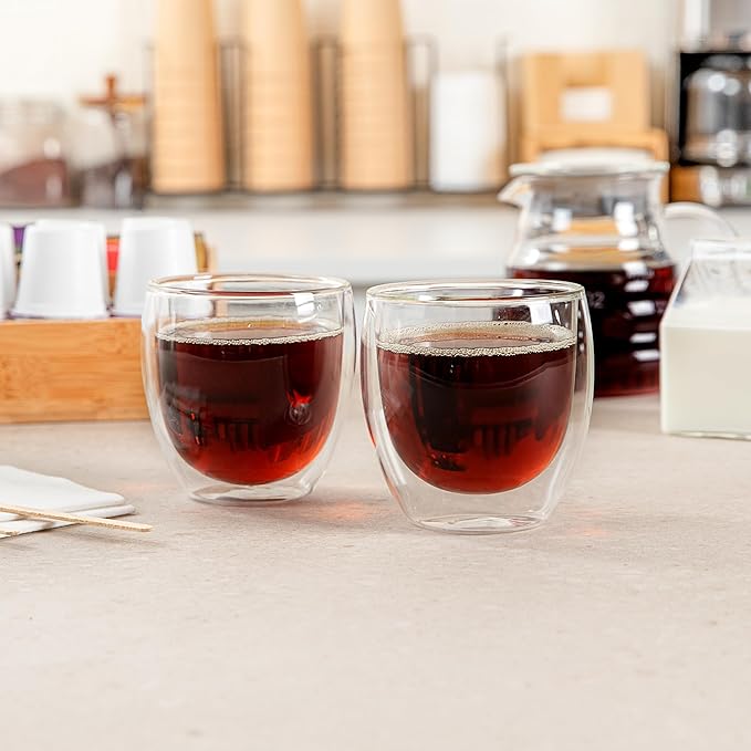 Restaurantware Coffee Cup 12 Pack of 8.45 oz Insulated Double-Wall Glass Borosilicate Coffee Cup Espresso Shot Dishwasher Safe For Hot Drinks