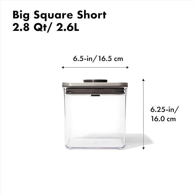 OXO Steel POP Container Big Short Sqaure - 2.8 Qt for Cereal, Grains and More Grey