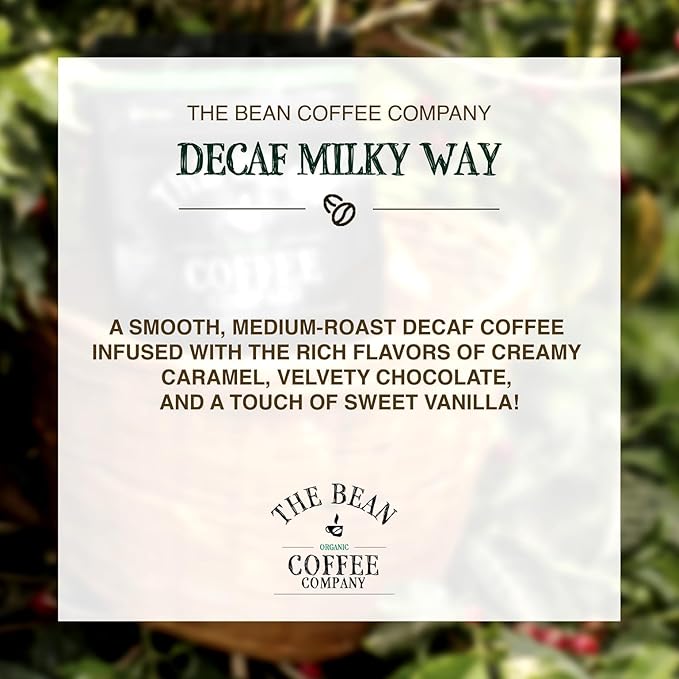 The Bean Organic Coffee Company Water Processed DECAF Milky Way, Medium Roast, Ground Coffee, 16-Ounce Bag, Café Molido Tostado Orgánico descafeinado