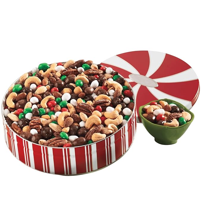 The Swiss Colony Ultimate Snack Mix – Sweet and Salty Bridge Mix with Candy Coated Peanuts and Crunchy Mixed Nuts, Gourmet Trail Mix Gift Basket Tin, 1 lb. 11 oz.