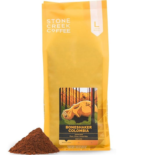 Stone Creek Coffee Light Roast Ground Coffee – 2 LB (Pack of 1) – Smooth Specialty Fresh Roasted Coffee Beans with Juicy and Citrus Tasting Notes, Boneshaker Colombia