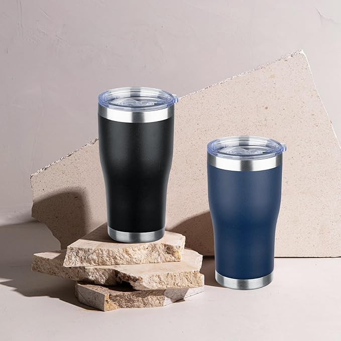 MEZMUT 20oz Coffee Tumbler with Lid and Straw Double Wall Vacuum Insulated Cup Stainless Steel Travel Mugs Insulated for Hot Cold Leakproof Powder Coated Tumbler for Indoor Outdoor(Navy Blue, 4)