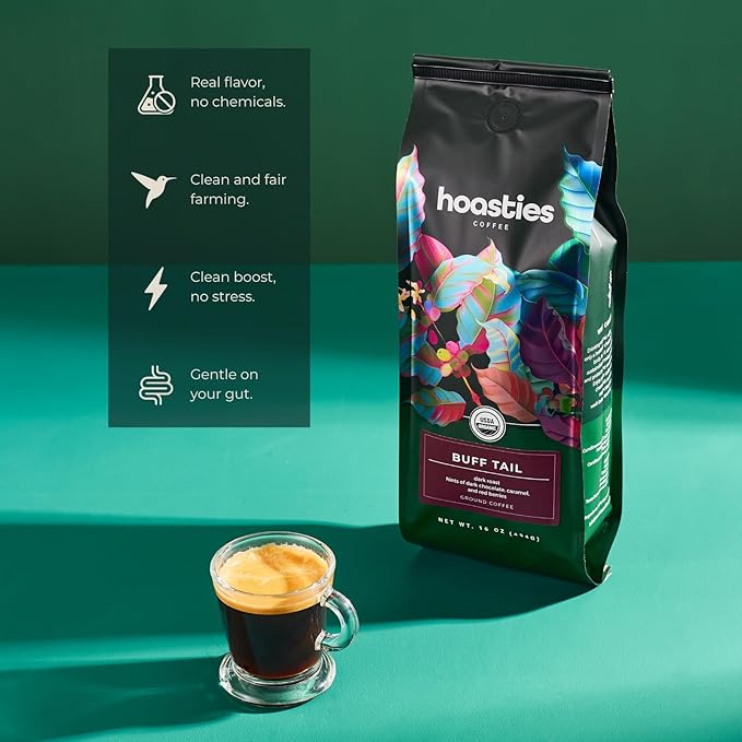 Hoasties Coffee Green Crown - Medium Roast Ground Organic Coffee, Made with 100% Colombian Arabica Coffee Beans, 16 ounces