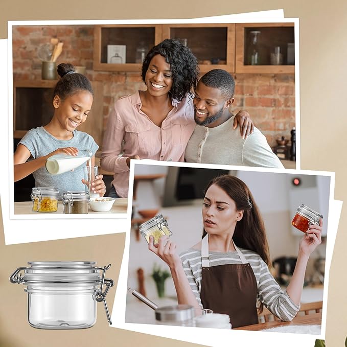 Suclain 12 Pcs 4 Oz/ 120 ml Plastic Storage Jars with Airtight Hinged Lids, Clear Wide Round Mouth Food Storage Containers Empty Bottles Sealed Jars for Home Kitchen Candy Herbs Spices Coffee Nuts