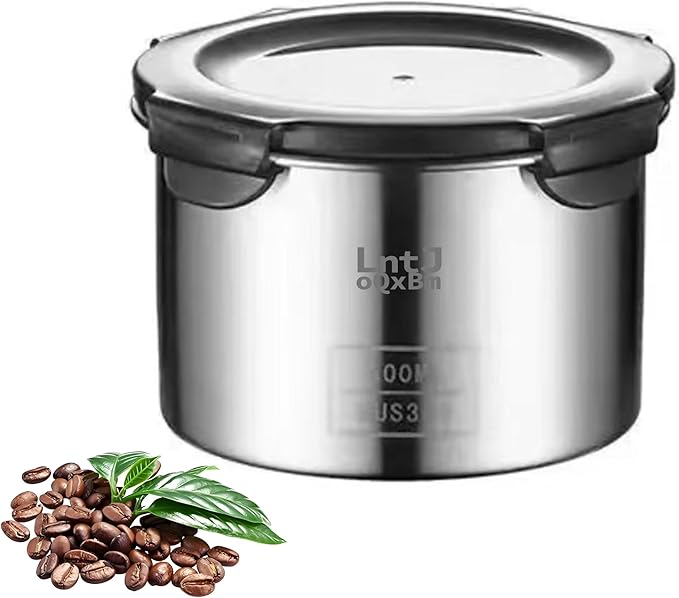 Stainless Steel Vacuum Seal Coffee Canister With Clear Lid, Airtight Food Storage Container With Locking Clamp for Coffee Beans, Tea, Cereal, Nuts (304 Steel With Clear Lid, 17 fl oz / 500ml)
