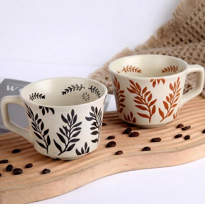 Ceramic Coffee Couple Mugs Set, 12 oz Coffee Mugs, Vintage Espresso Cups with Handles for Latte, Cappuccino, Espresso, Mocha, Hot Tea, Dishwasher & Microwave Safe for Couples Gifts Set of 2