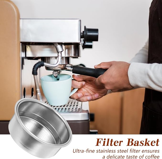 2 Pcs Stainless Steel Coffee Filter, 51mm Pressurized Espresso Filter Basket for Portafilter Machines Espresso Machine Parts Compatible with 51mm Portafilter Coffee Machines (2 Cups Capacity)