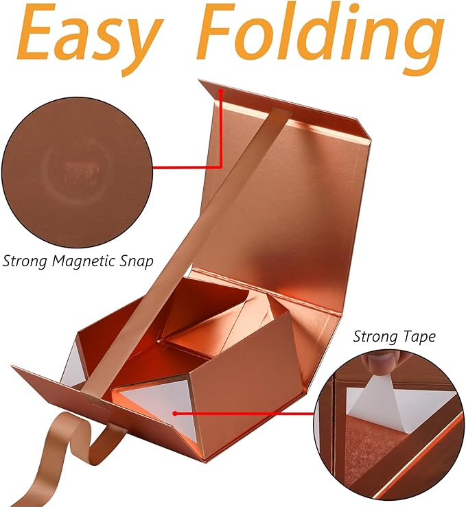 OEMVALATY Rose Gold Gift Box,8x8x4 Inches Gift Boxes with Lids for Presents with Magnetic Closure and Ribbon for Wedding,Storage,Birthday