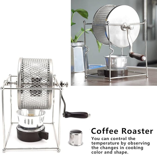 Topyond Stainless Steel Coffee Bean Roaster, Hand Crank Manual Roasting Machine with Temperature Control, Home Use Coffee Peanut Roaster for Coffee Lovers, DIY Enthusiasts